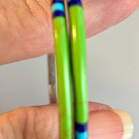 Sterling & Turquoise Inlay Earrings - Colorful, Eye-Catching! - Picture 3 of 4